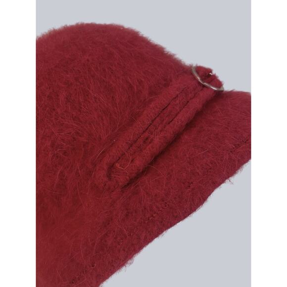 Vintage Ophelie Montreal Hat Red Angora Rabbit Fur Silver Buckle Bucket Hat - Picture 4 of 7
